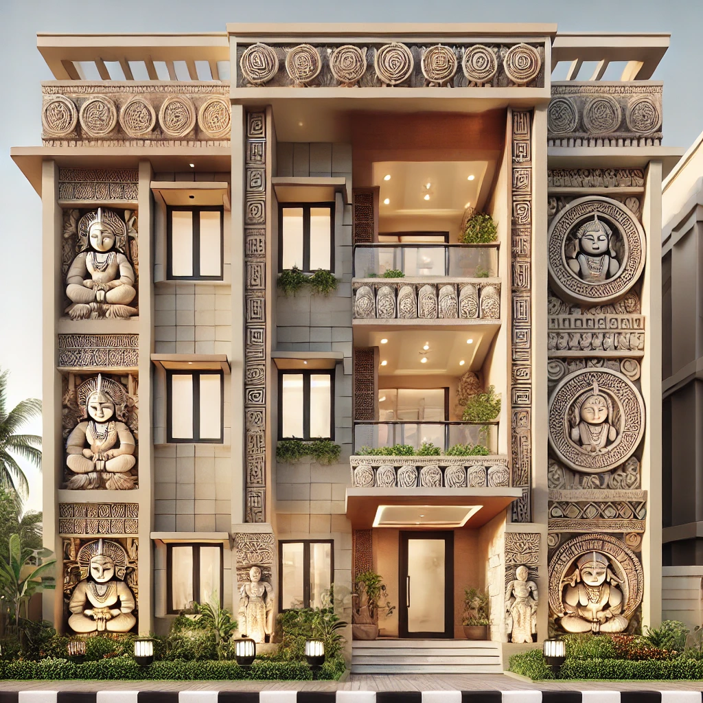 DALL·E 2025 01 12 19.37.14 A front exterior view of a studio apartment building in Bhubaneswar Indi
